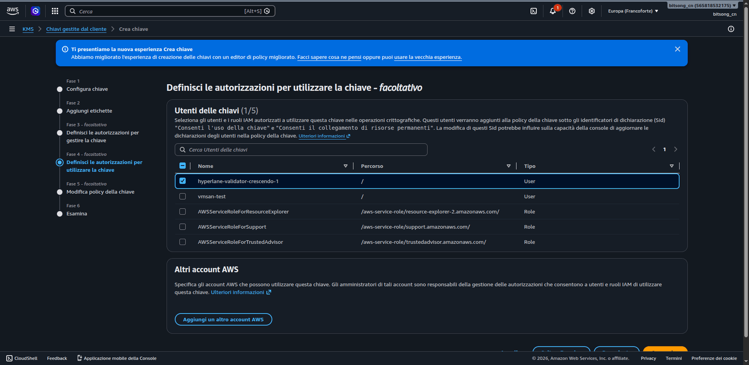 KMS – Key users: select the validator IAM user